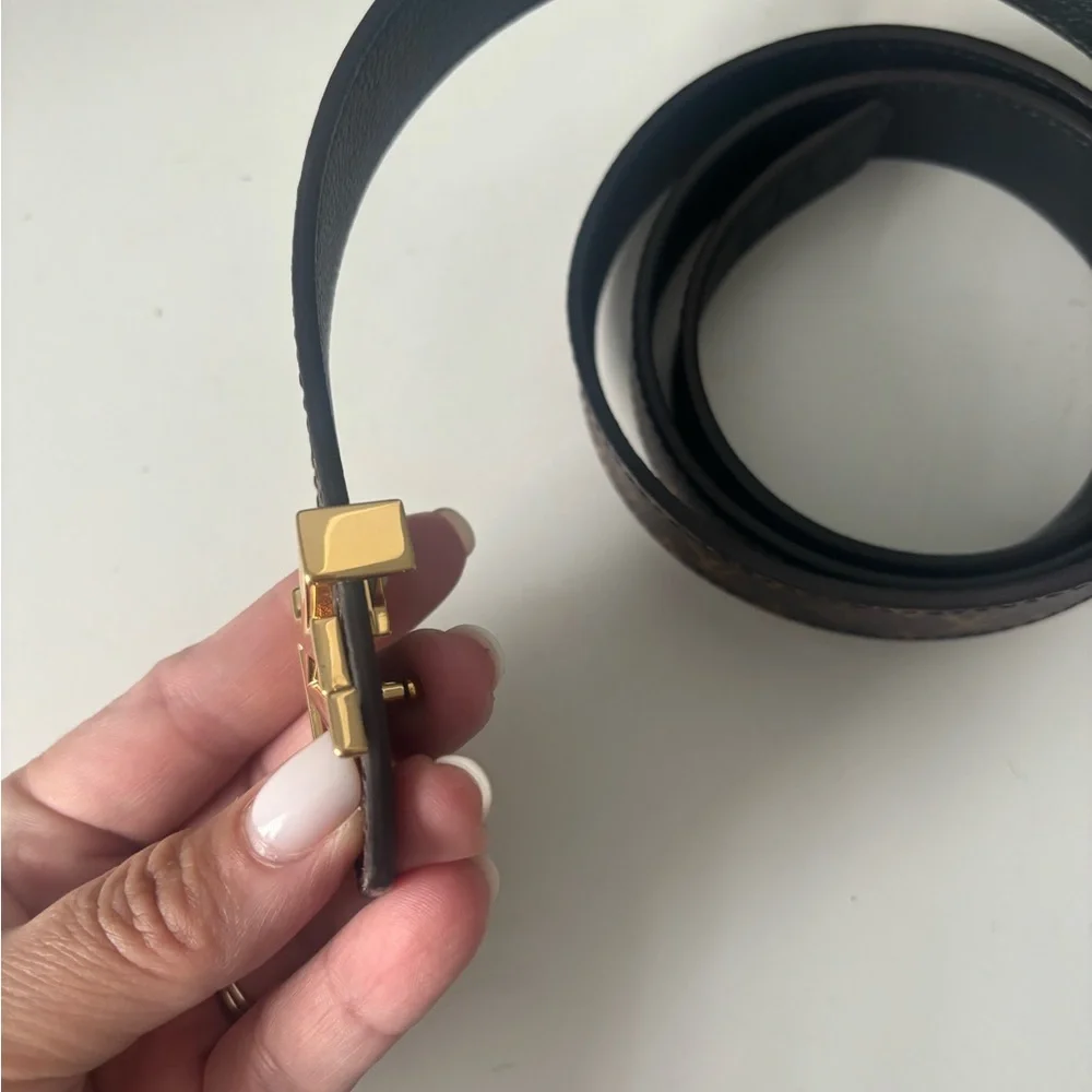 Louis Vuitton Monogram Canvas Belt with Gold LV Buckle - Brown - Picture 3 of 11